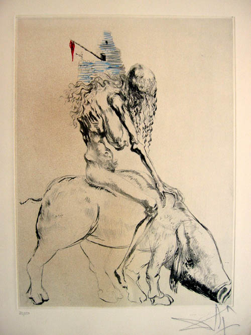 Salvador Dali - Venus in Furs suite - Femme au Fouet (Woman with Pig) - 1968/1969 etching
